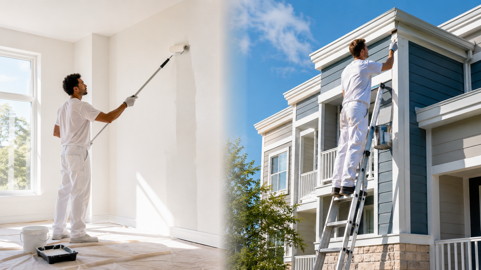 Professional painters completing interior and exterior apartment painting